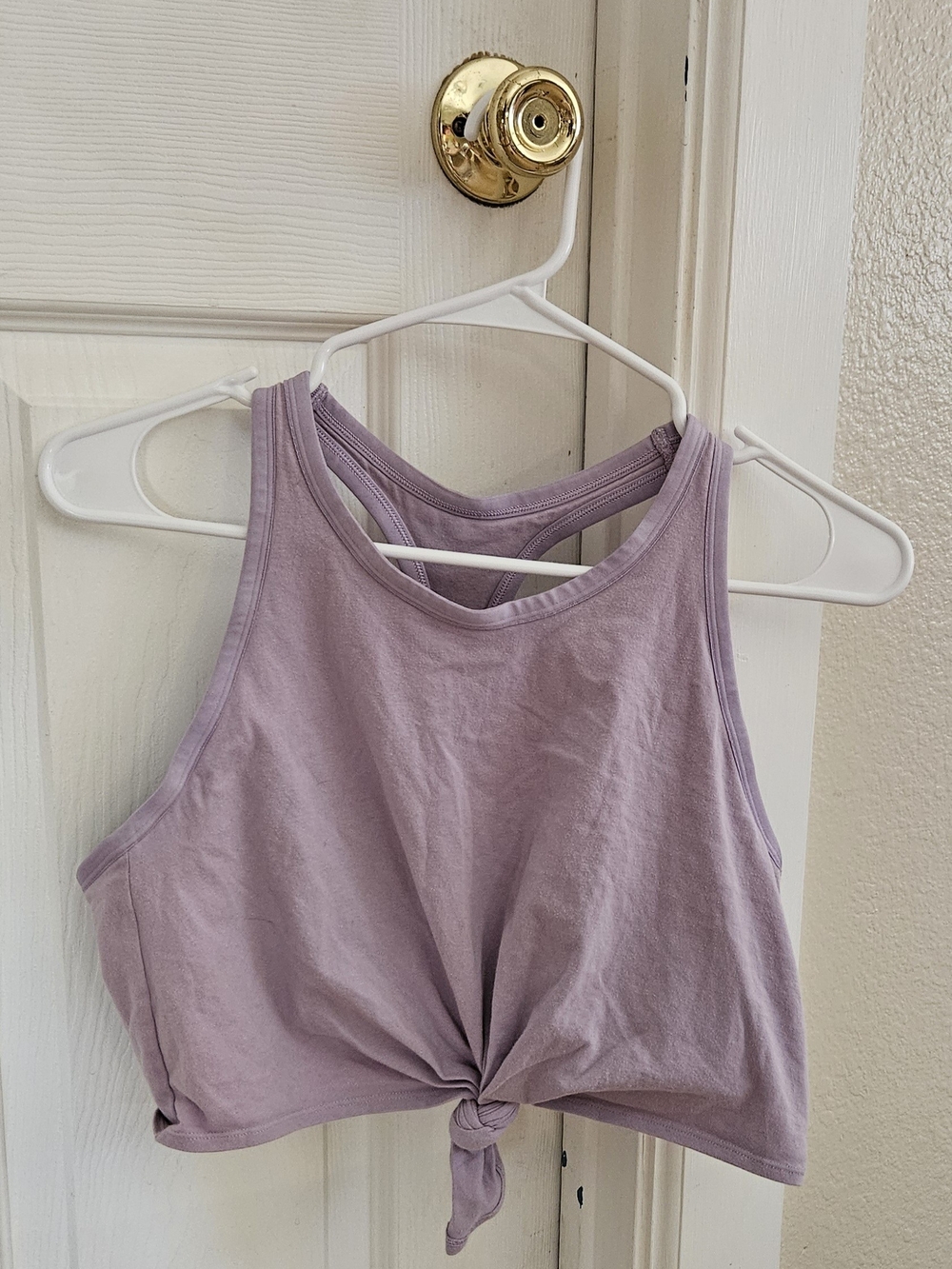 aerie Lavender Knot-Front Cropped Tank With Shelf Bra - XL